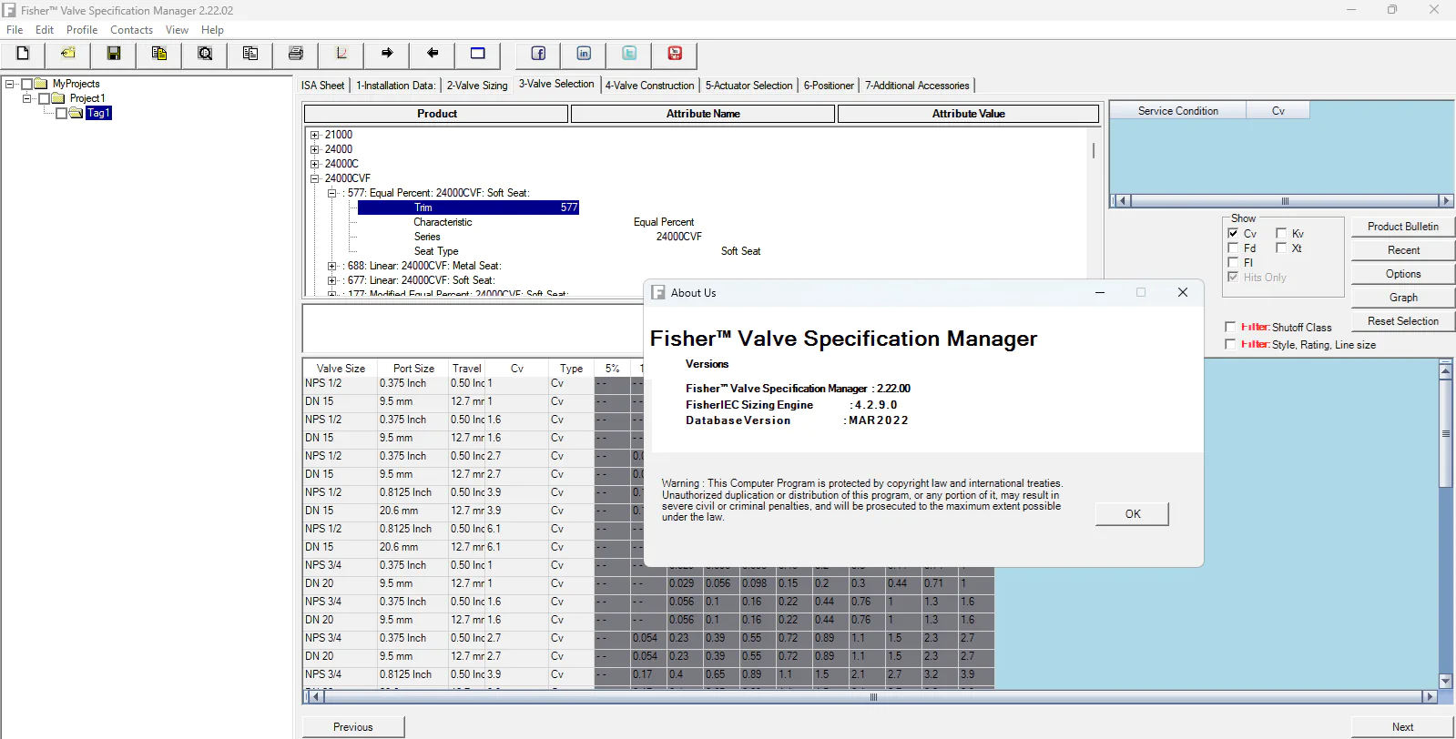 Fisher Valve Specification